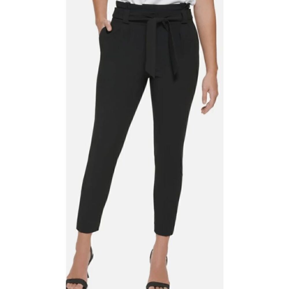 Calvin Klein Women's Tie Waist Mid Rise Pants Black 6